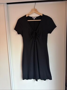 Black Tie-Front Knit Dress